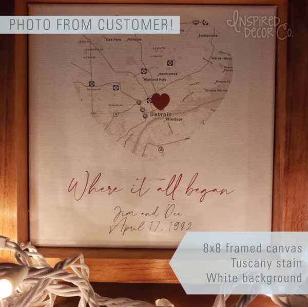 Engagement Map Custom Location — Personalized Wood Framed Canvas