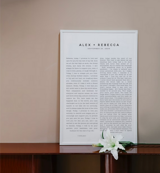 Our Vows Custom Names & Dates — Custom Wood Framed Wedding Print on Canvas