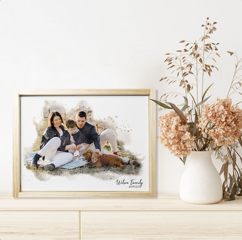 Watercolor Family Portrait — Your Photo on Canvas