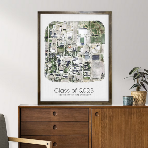 College Campus Watercolor Portrait — Watercolor Effect on Framed Canvas