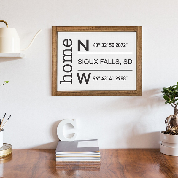 Custom Home Location Coordinates — Wood Framed Canvas Print Wall Decor