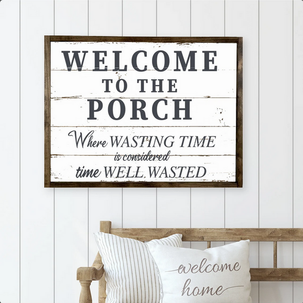 Welcome to the Porch Sign — Faux Barnwood Textured Background