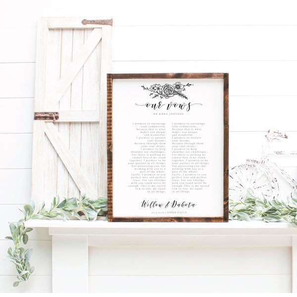 Wedding Vows, Names, Date, Location, Custom Framed Wedding Print on Canvas, Anniversary Gift, Multiple Sizes and Frame Options Available