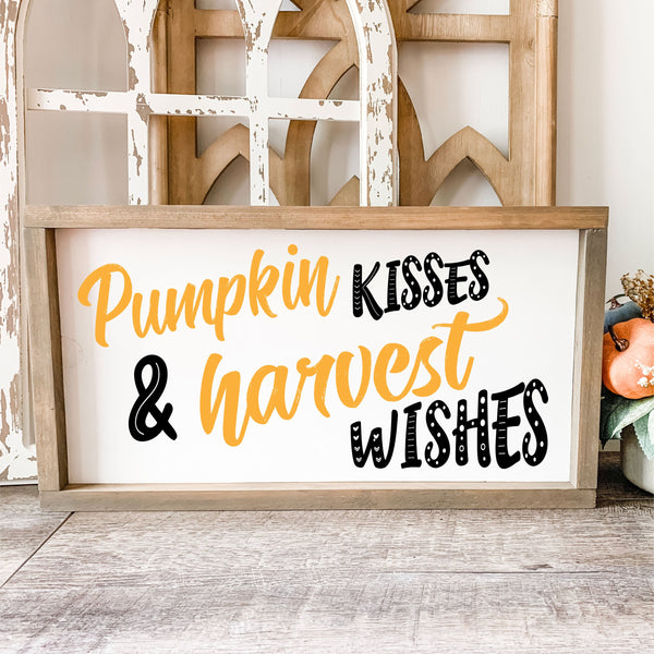 Pumpkin Kisses and Harvest Wishes Framed Canvas Decor, Autumn Fall Decor, Many Sizes Colors and Stain Options, Custom Framed, FREE SHIPPING