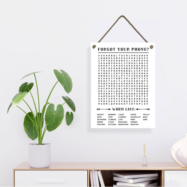 Forgot Your Phone Bathroom Word Search, Bathroom Rope Board Panel with Multiple Sizes Available, Funny Home Puzzle Decor Gift