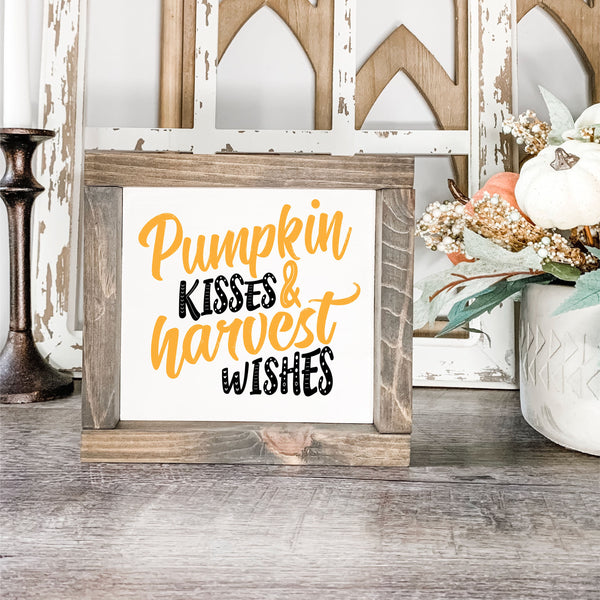 Pumpkin Kisses and Harvest Wishes Framed Canvas Wall Decor, Many Sizes, Colors and Stain Options, Custom Framed, FREE SHIPPING