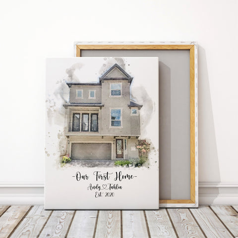 Watercolor Effect House Print, Our First Home Portrait, Watercolor house painting, Realtor Gift