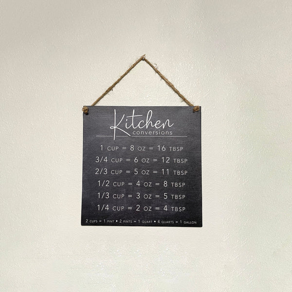 Kitchen Conversions Chart, Helpful Kitchen Wall Decor, Faux Chalkboard Background, Rope board, framed canvas, or unframed stretched canvas