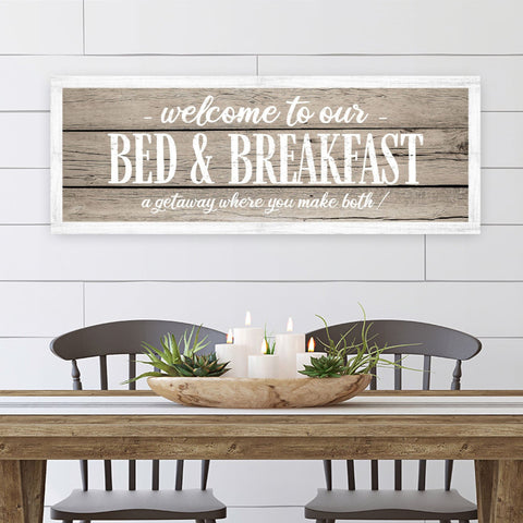 Bed and Breakfast Funny Welcome -  the Table Large Dining Room Wall Decor, Framed Wood Farmhouse Decor, Wood Board Texture on Wood