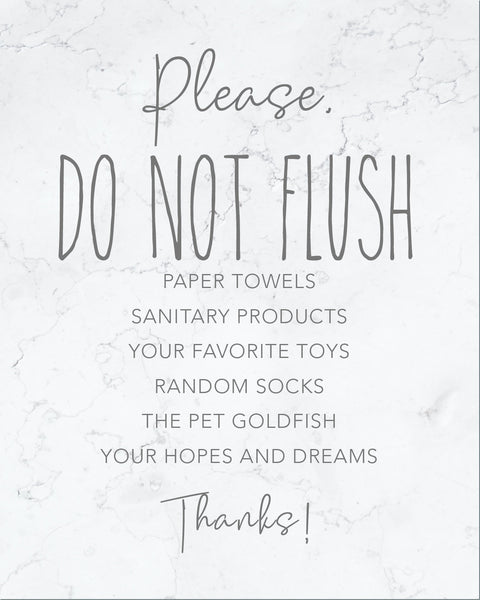 Please Do Not Flush..., Faux Marble Textured, Framed Canvas Print, Funny Bathroom Rules, Bathroom Humor Decor, Multiple Background Colors